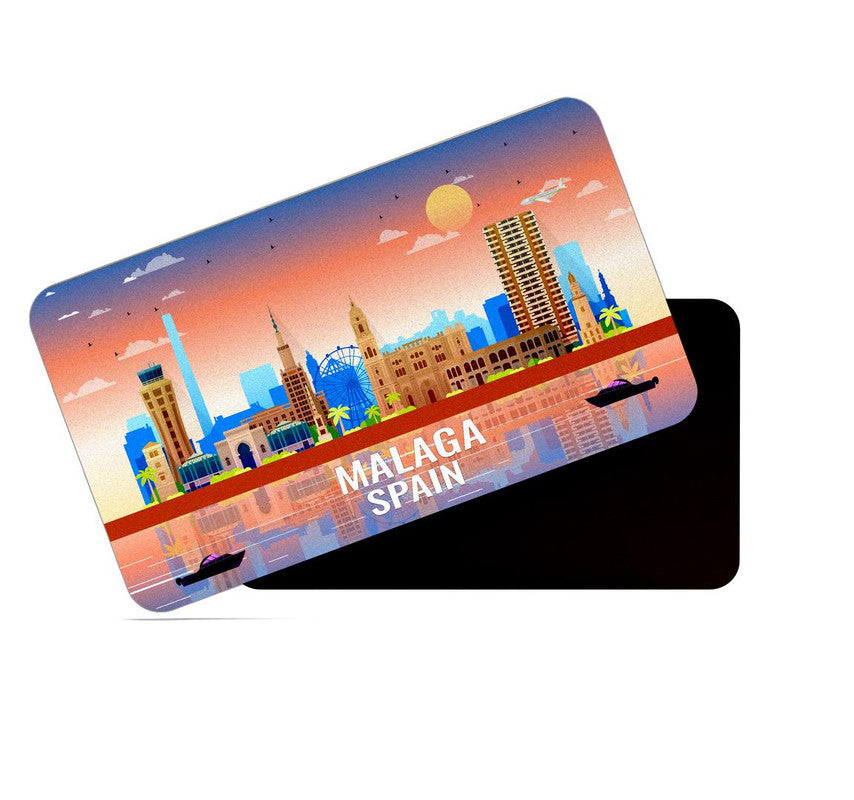 dhcrafts Rectangular Rubber Fridge Magnet / Magnetic Card Multicolor Spain Malaga Design Pack of 1 (8.6cm x 5.4cm)